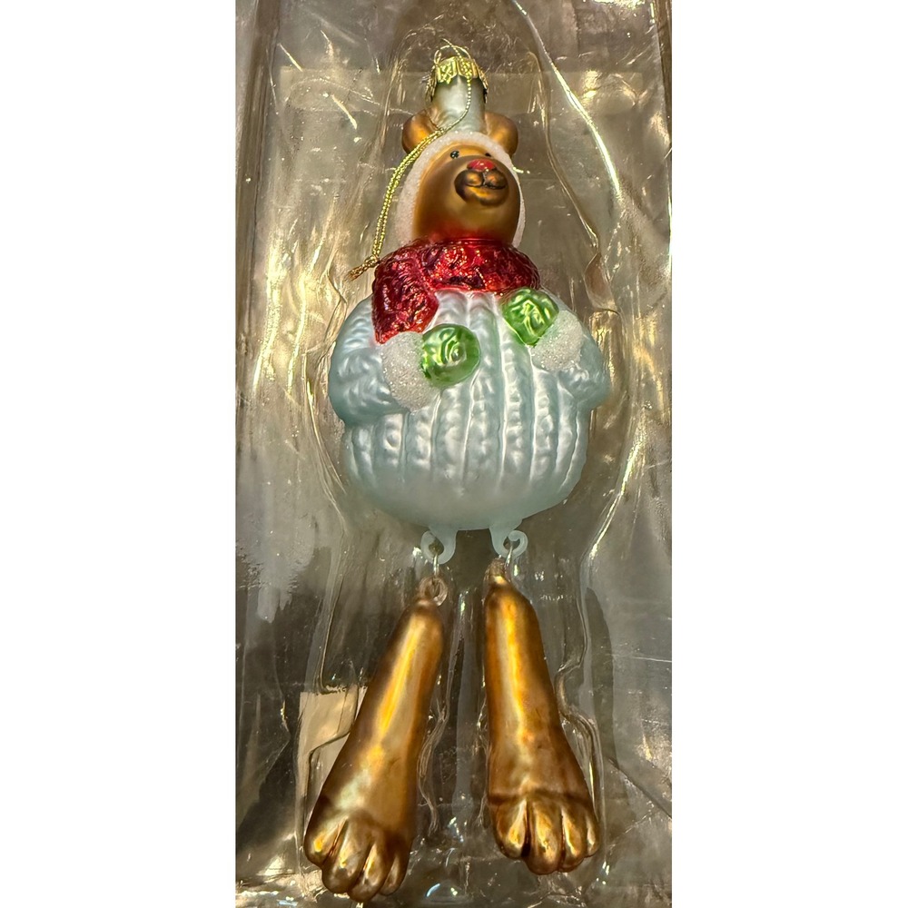 Reindeer Christmas Ornament Blue Red Glass Dangle Legs Holiday Vintage NEW